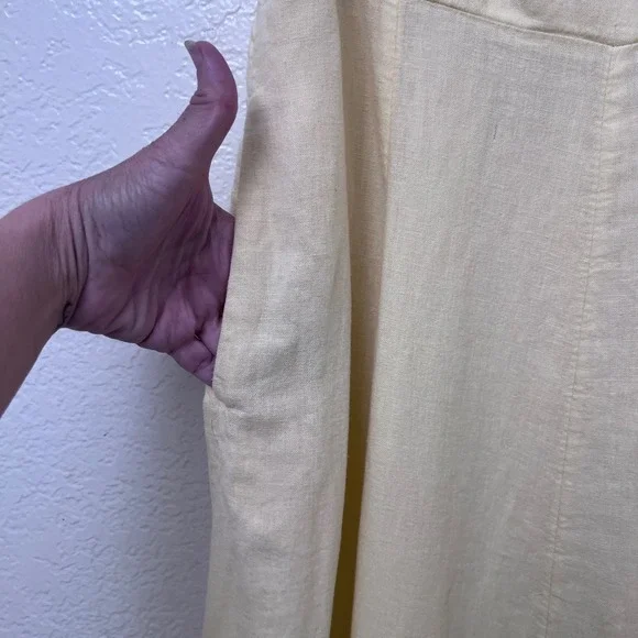 Old Navy Butter Yellow Linen Blend Smocked Back Midi Dress with Pockets Large - Picture 8 of 12